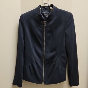Tahari Dark Blue Women's Blazer with Front Zipper